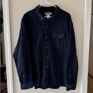 Duluth XL Men's Navy Blue Corduroy Untucked Length Button Up Shirt Standard Fit